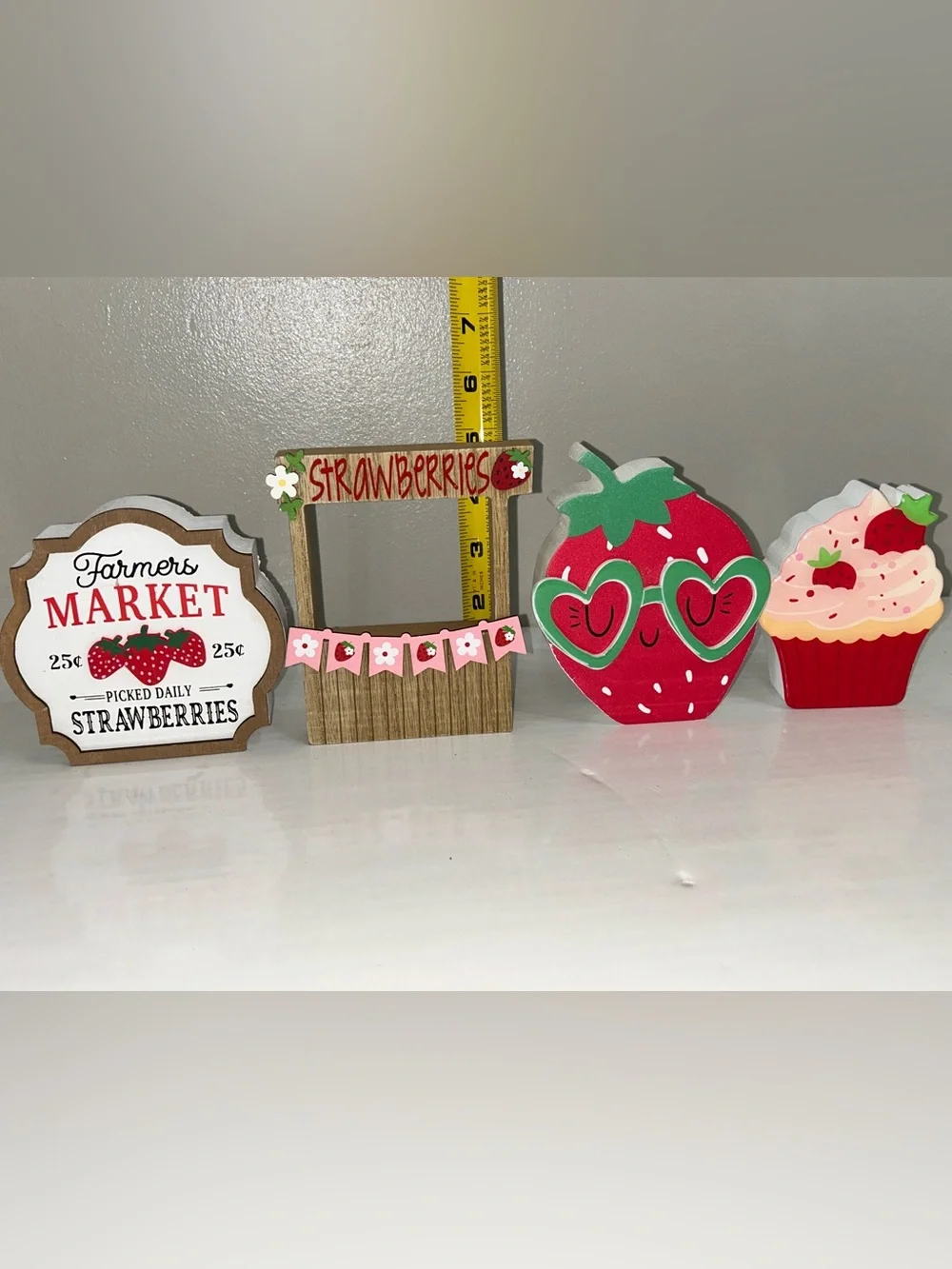 The Spring Shop Strawberry Party Wooden Decor Set - Red, Pink, Green, White